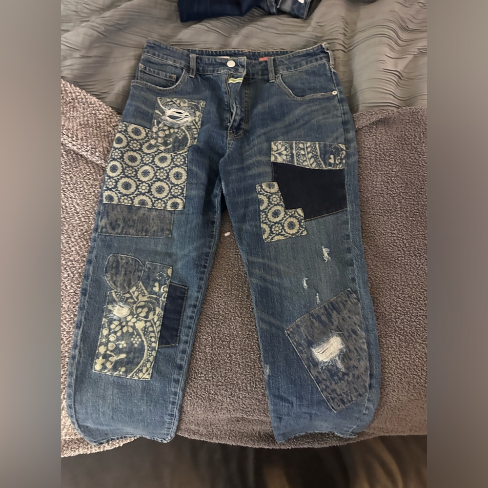 Pilcro straight leg patchwork jeans